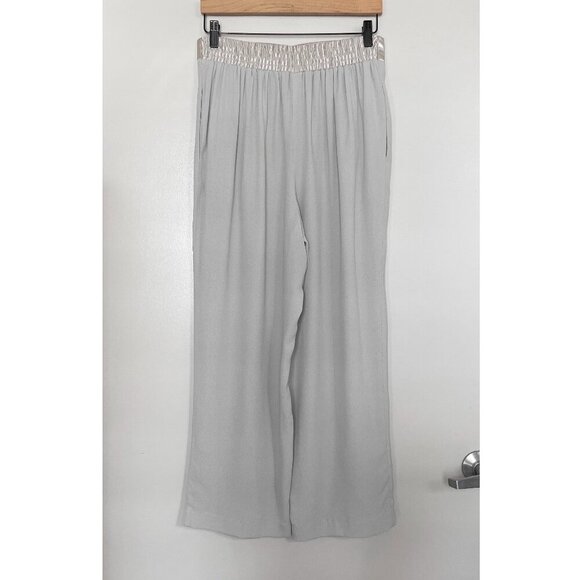 Vintage Silver & Gray Pleated Crepe Wide Leg Pants Size 12 Medium Large - Picture 2 of 8